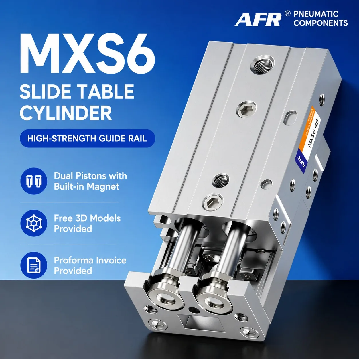 MXS6 Air Slide Table Cylinder Magnetic Dual Rod Pneumatic Actuator AFR Compact Slide Bearing Double Acting Bore 6mm MXS6-10 20
