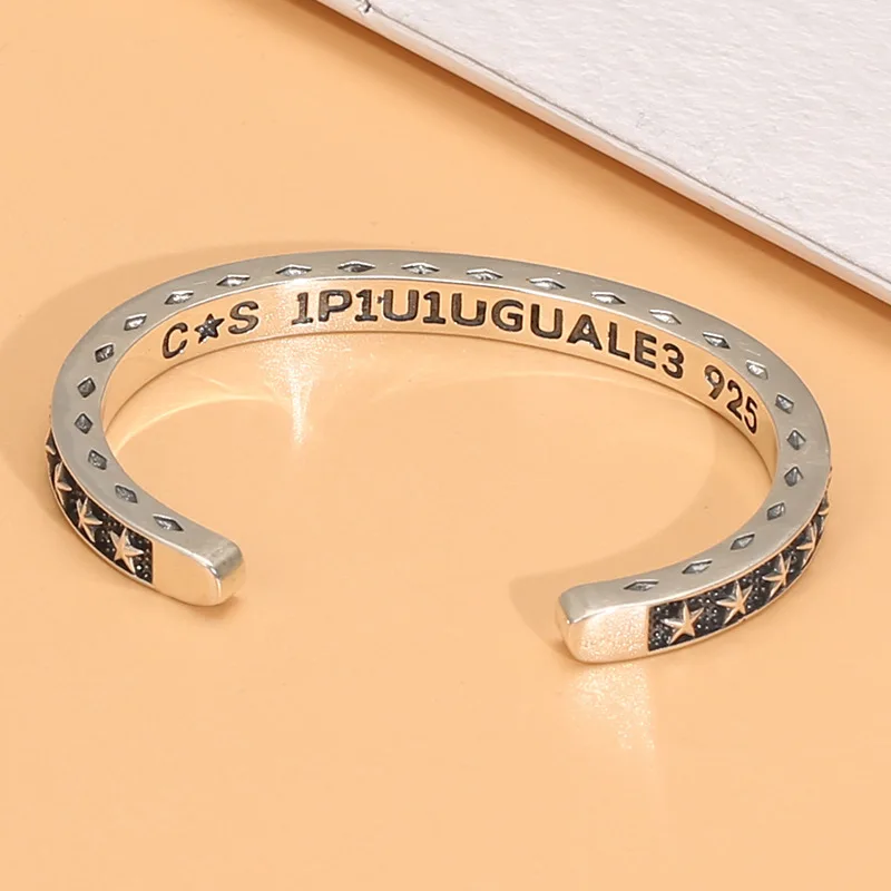 Pulsera de plata de ley S925 para hombre y mujer, brazalete de estrella de cinco puntas, estilo coreano, retro, con Cruz de tumba antigua dominante