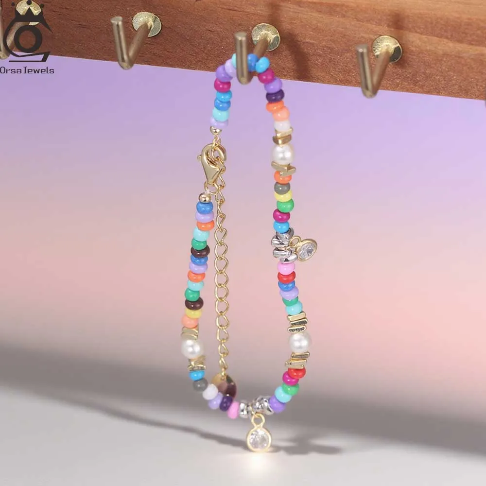 

ORSA JEWELS богемный браслет с разноцветными бусинами для отдыха, браслет из стерлингового серебра 925 пробы, натуральная ракушка, бусина для женщин, подарок PSB08
