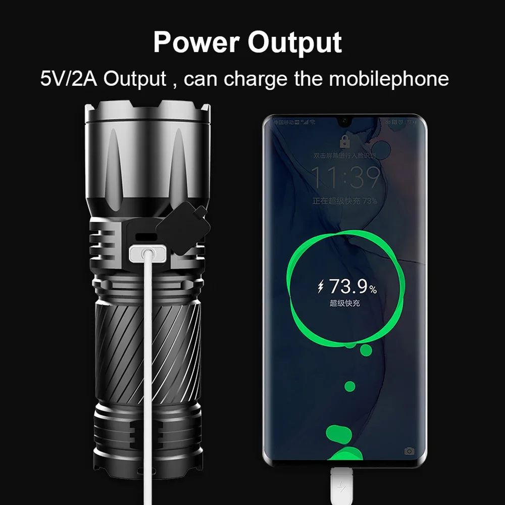 3000M Long Shot Spotlight Flashlight Built in 7800mAH Powerful Rechargeable Tactical Flashlight Zoomable Waterproof for Camping