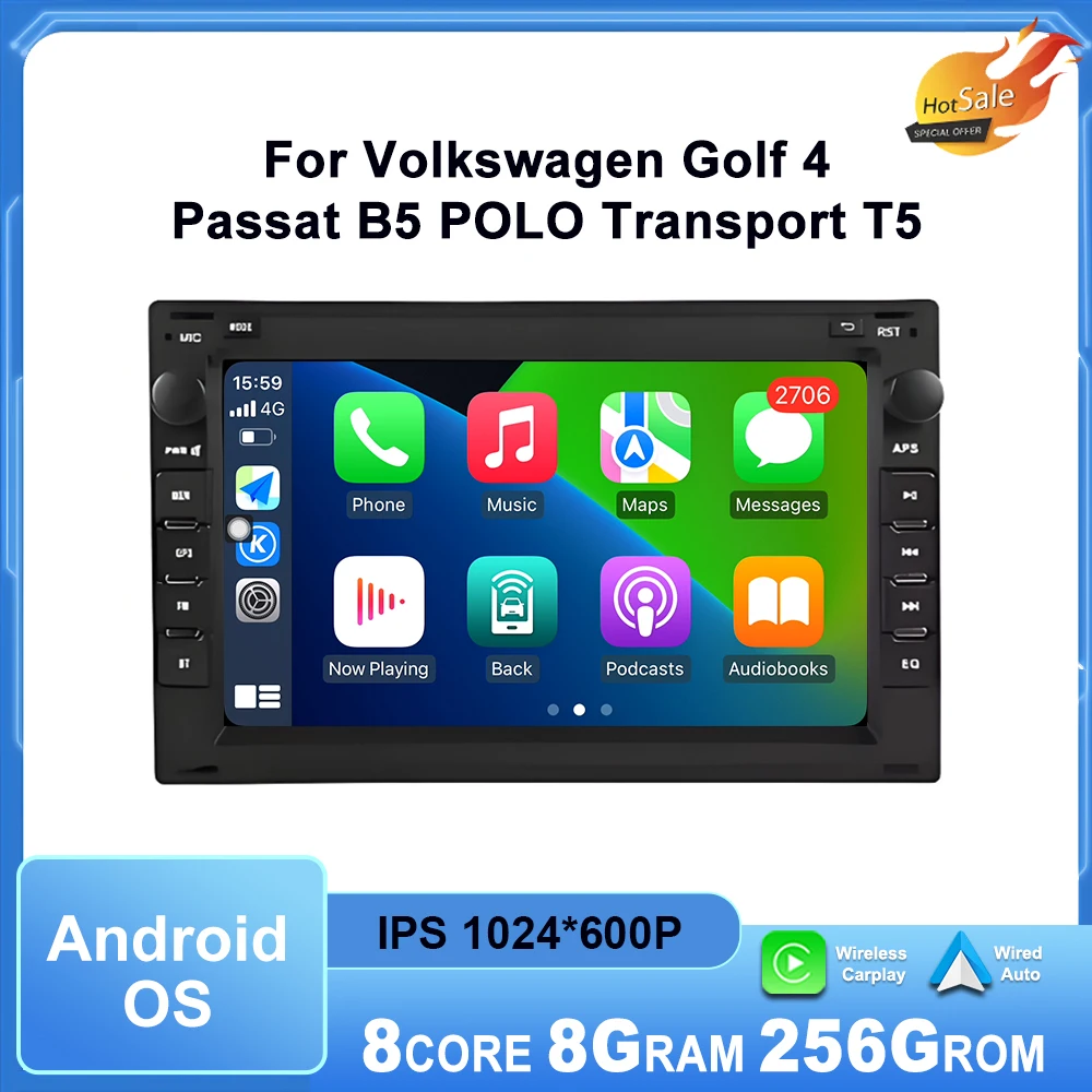 7'' Car Radio for Volkswagen Golf 4 Passat B5 POLO Transport T5 Multimedia Touch display Android OS CarPlay GPS Navi DSP WiFi BT