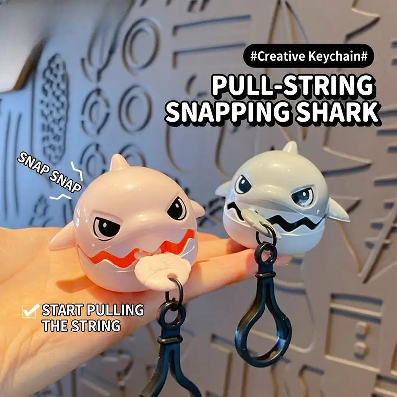 Pull String Snapping Shark Keychain With Interactive Bite Feature And Cute Cartoon Design For Backpack Decor Gifts For Kids Tee