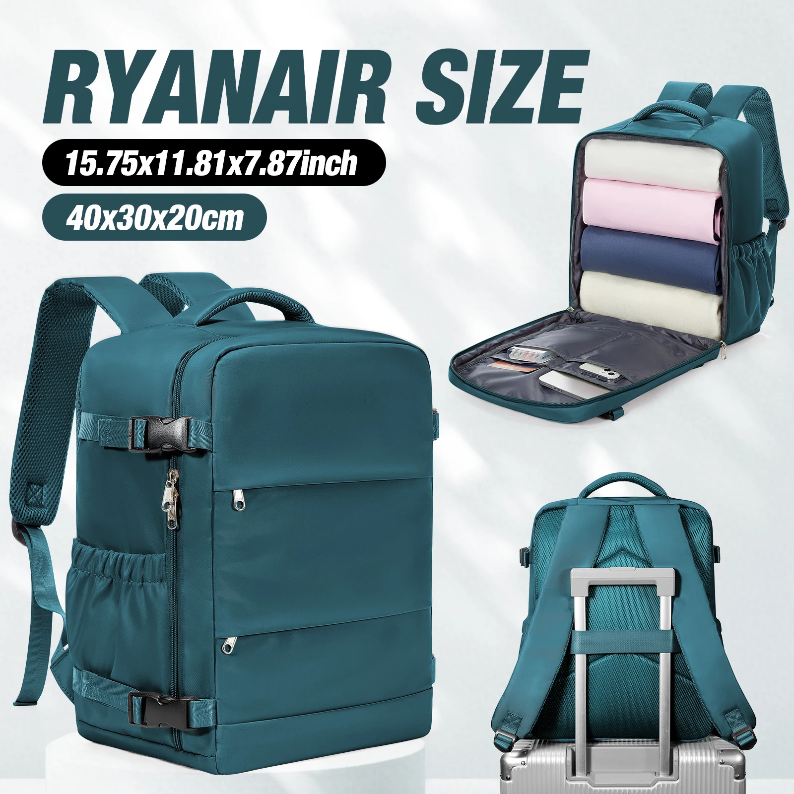 حقيبة أمتعة Ryanair 40x30x20، حقيبة عمل للرجال والنساء 15.6 بوصة حقيبة كمبيوتر محمول حقيبة سفر للأعمال، حقيبة ظهر مدرسية جامعية