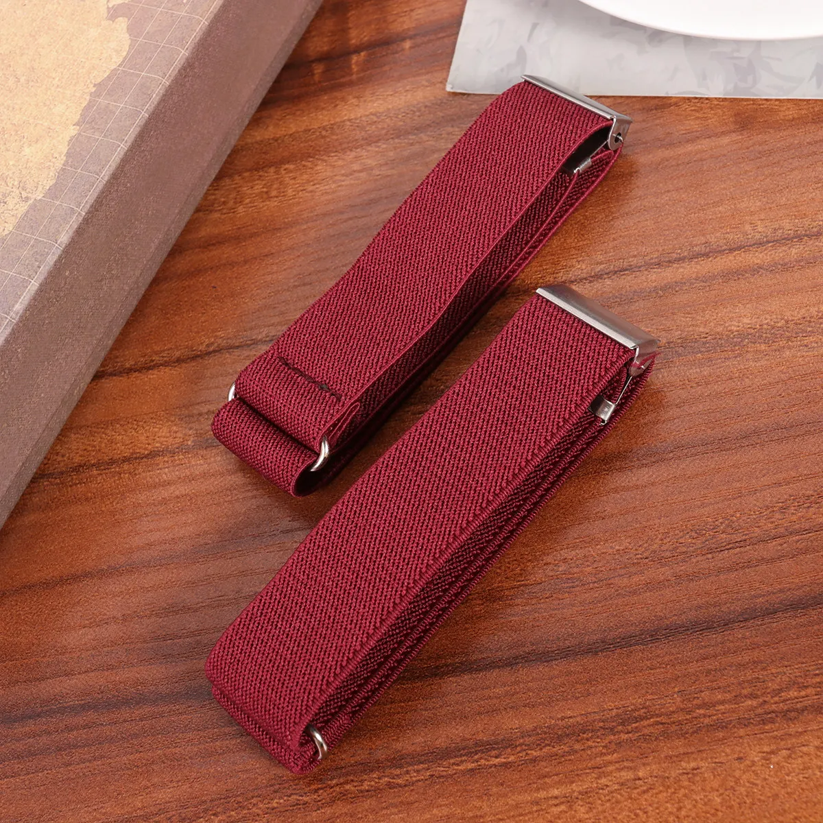 1 Pair Chinlon Shirt Armband Unisex Anti Slip Strong Clipping Shirt Armband Durable Gift Wine Red For Men Women