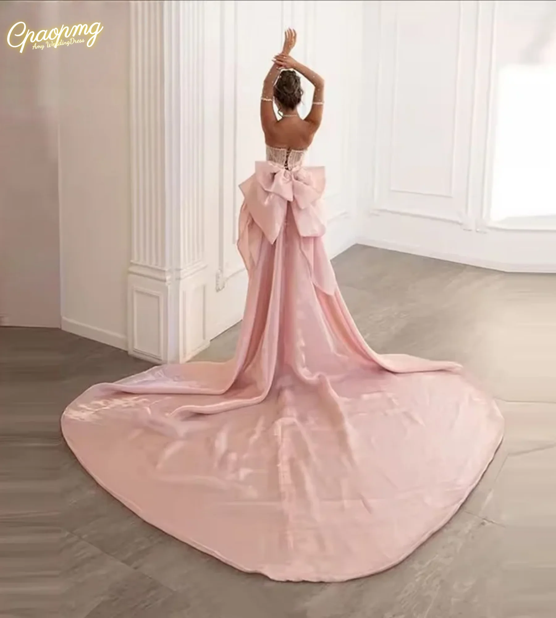 Personalizado princesa sereia sem mangas vestidos de noite casamento com strass bowknot colher pescoço vestido de novia