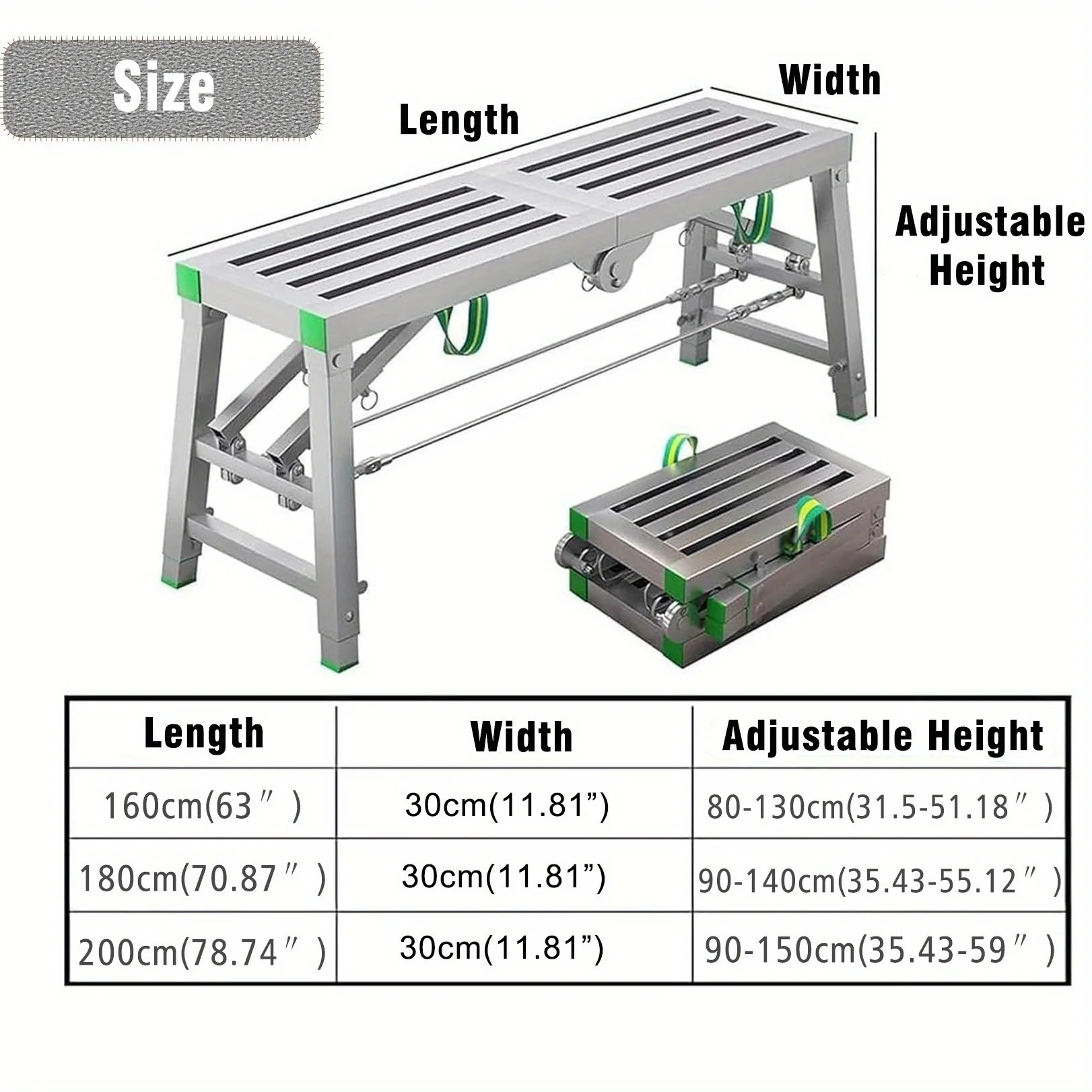 15.75'' Width Work Platform Steel Folding Step Ladder Thicken Scaffolding Portable Stage Adjustable Height Work Drywall Bench Heavy Duty Equipment Max Load 1102Lbs for RV Cleaning High Painting Walls Decorating Cleaning Car Washing' - view 4