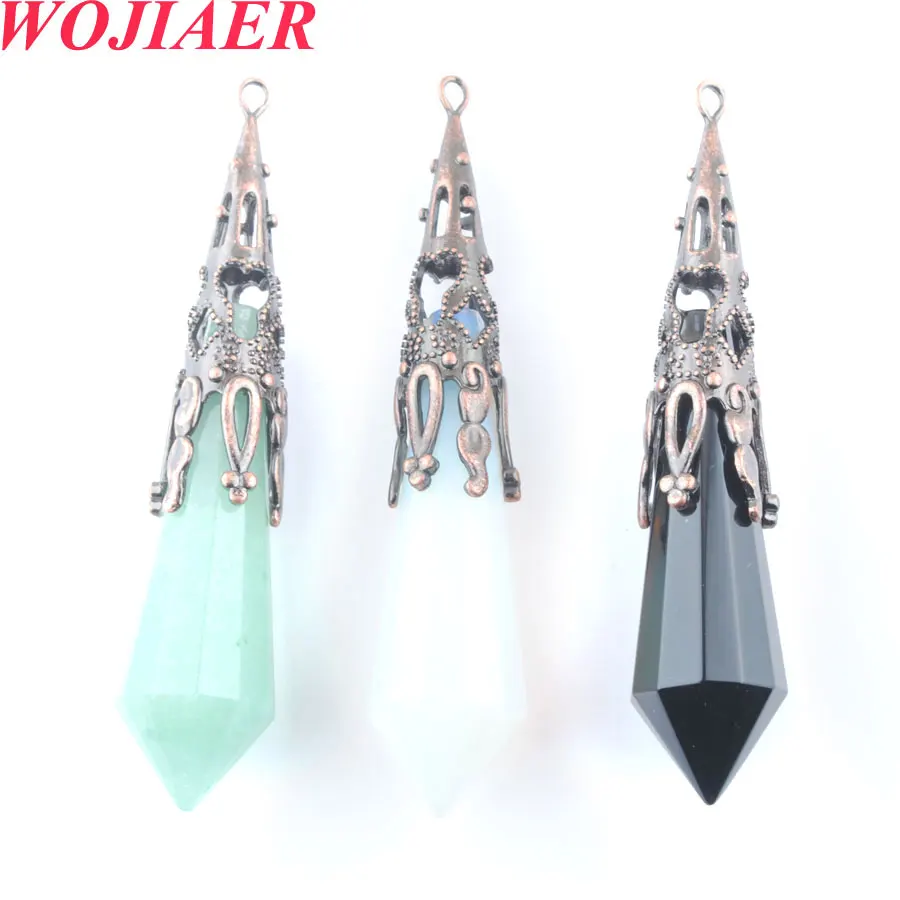 WOJIAER Natural Stone Faceted Healing Crystal Energy Spiritual Pendulo Chain 7 Inches Retro Pendant BO918