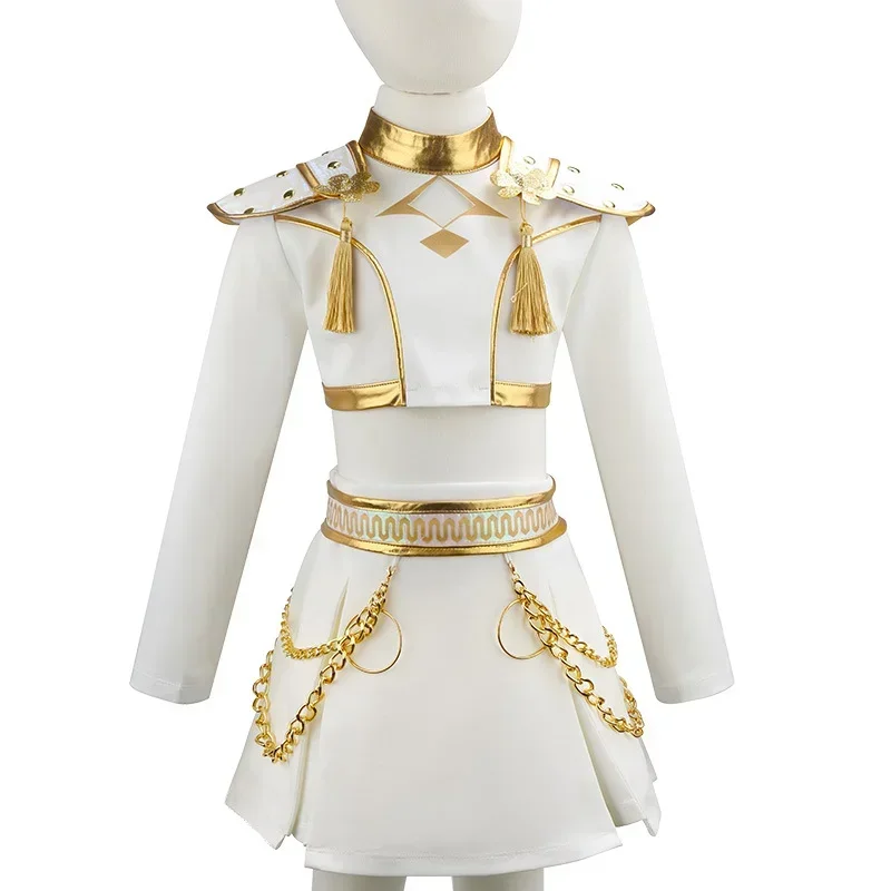 Mädchen Kinder Idol Sänger Bühnenkostüm Set Hip-Hop Cosplay Outfit Jacke Top Shorts Rock für Talentshow Party – Detail 14