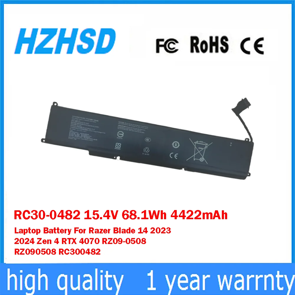 

RC30-0482 15.4V 68.1Wh 4422mAh Laptop Battery For Razer Blade 14 2023 2024 Zen 4 RTX 4070 RZ09-0508 RZ090508 RC300482