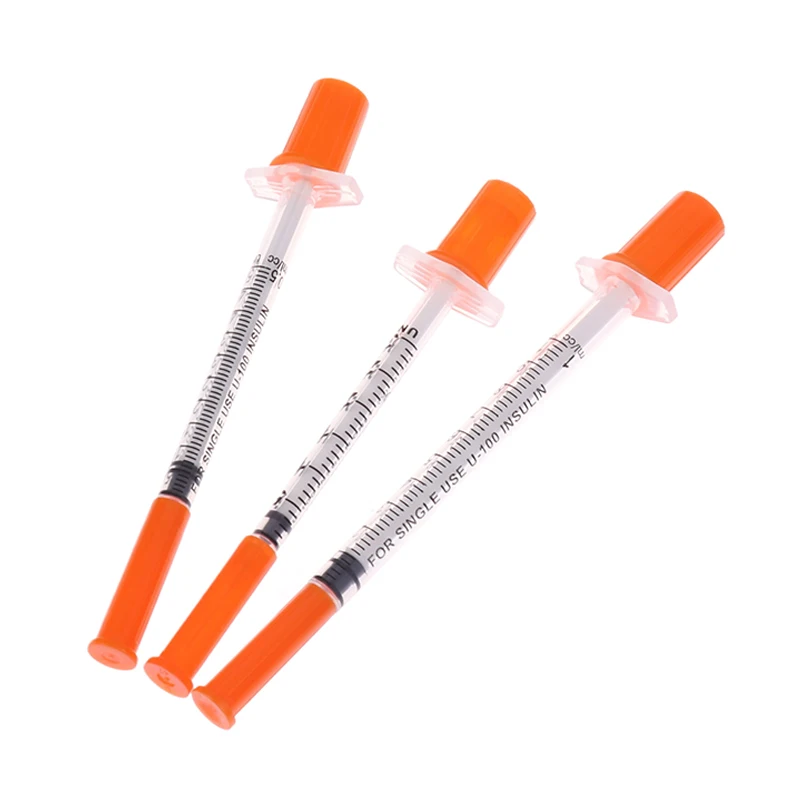 5pcs Disposable Plastic Push-type Syringe 0.3ml/0.5ml/1ml Sterile Insulin Syringe With Needle Veterinary Injector For Pet Animal