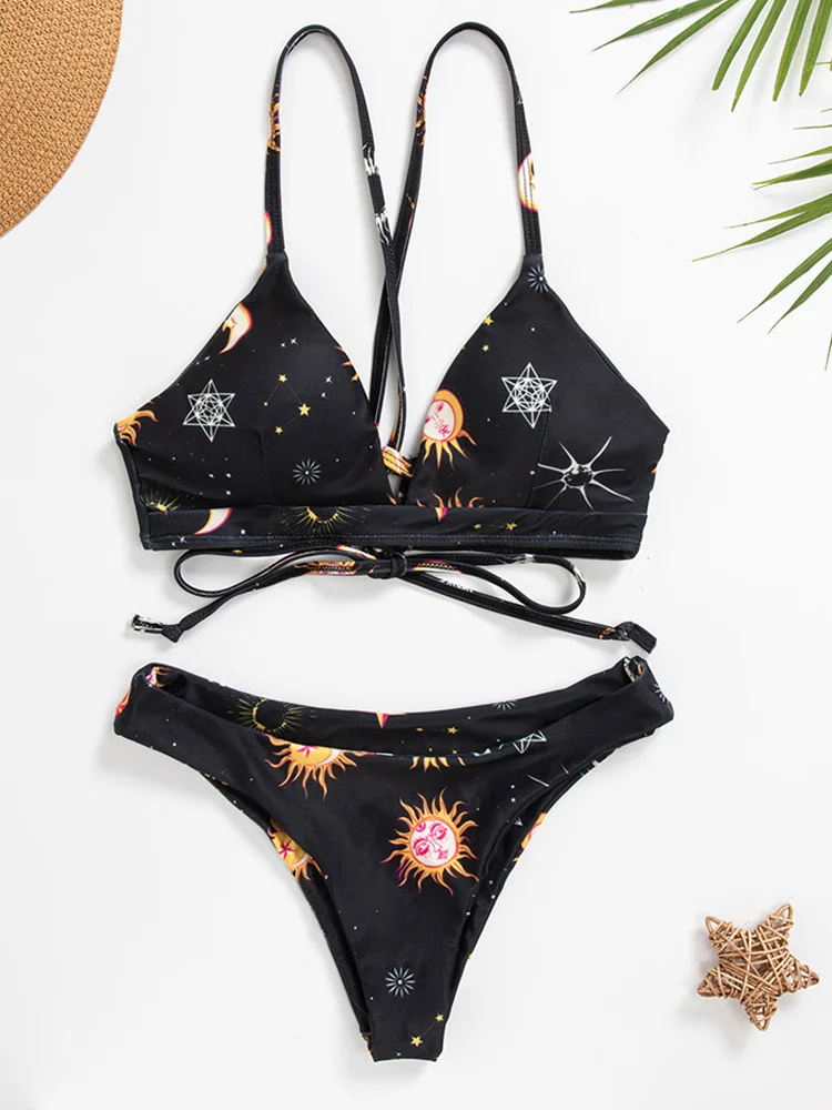 Sunflower Printed Bikini Set Sexy Swimwear Women 2023  Mujer Push Up Padded Biquini Bathers Bandage Bathing Suit Swimsuit Bikini