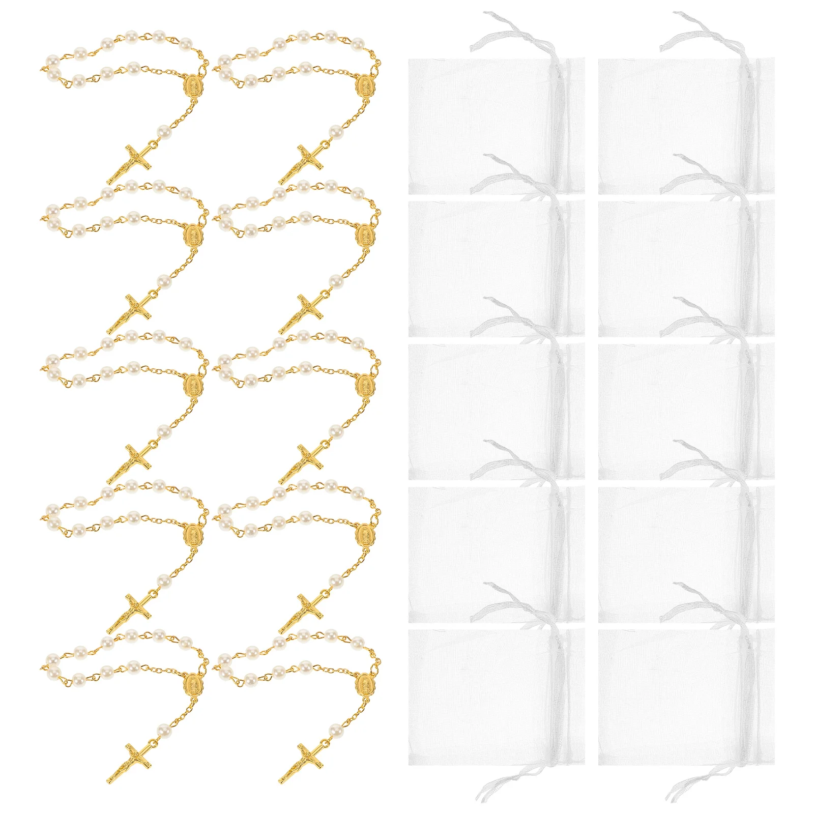 

12 set Handmade Baptism Rosary Bracelet 12 Sets Catholic Mini Pearl Cross Religious Sweatproof Party Gifts Wedding Favors