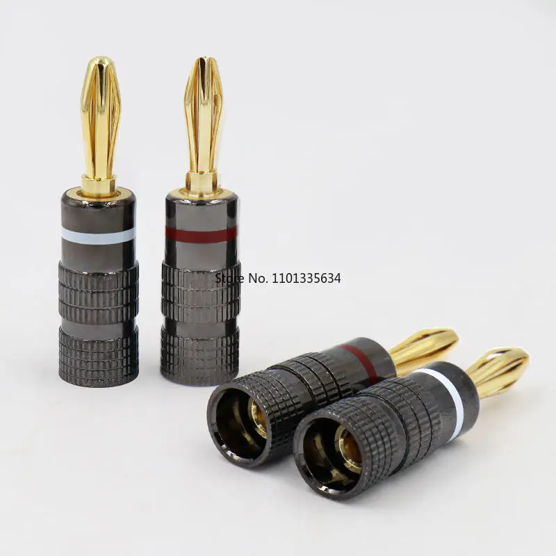 4pcs New Gun Metal BANANA PLUGS 24K Gold-plated 4MM Banana Connector with Screw Lock For Audio Jack Speaker Plugs White&Red