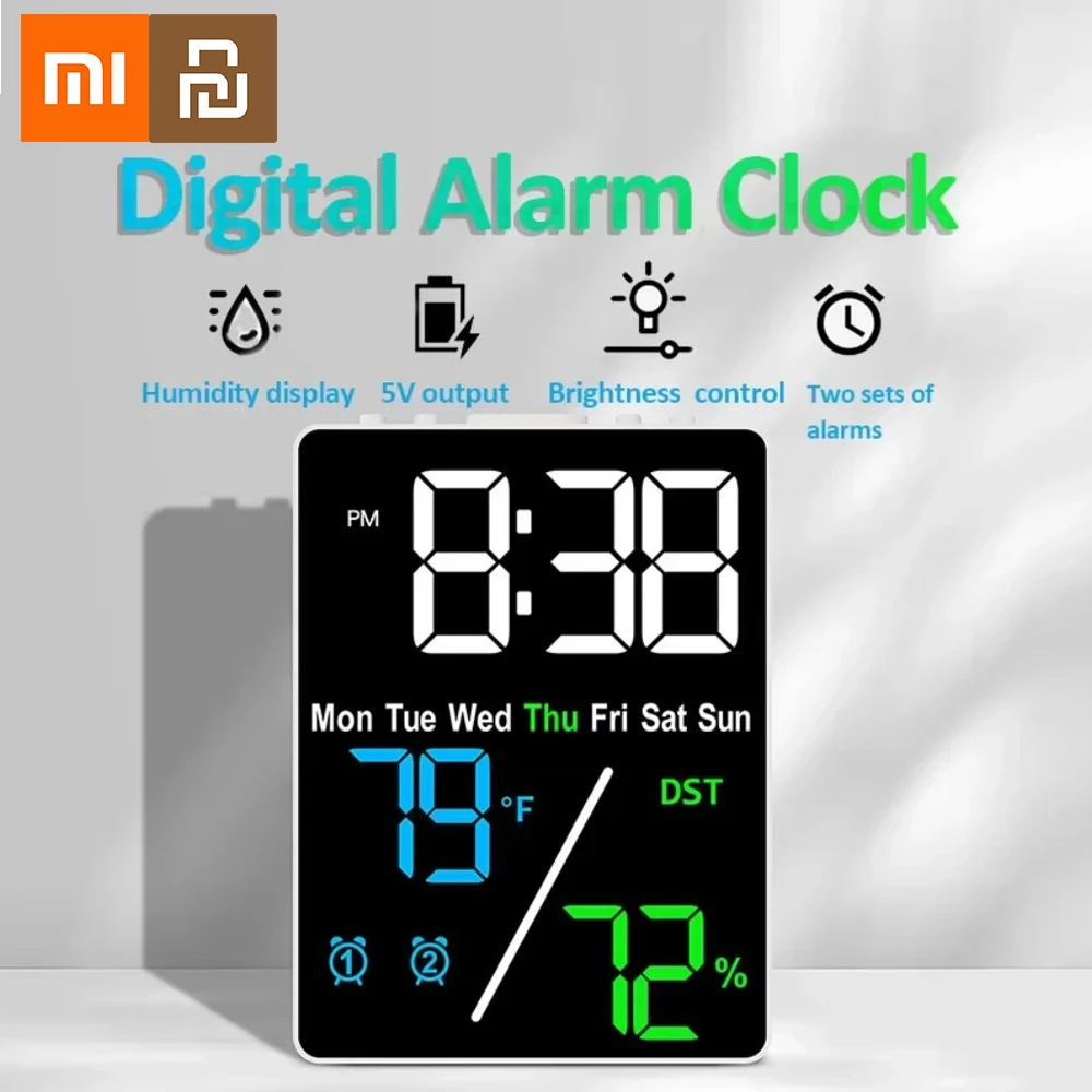 

Xiaomi Youpin светодиодный цифровой будильник дисплей влажности регулировка яркости зарядка настольные часы домашний офис электронные часы