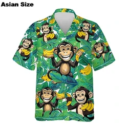 New Summer Hawaii Fruit Banana Monkey 3D Printed Beach Shirt Casual Aloha Shirts For Men 2025 Hip Hop Animals Y2k Blouses Tops