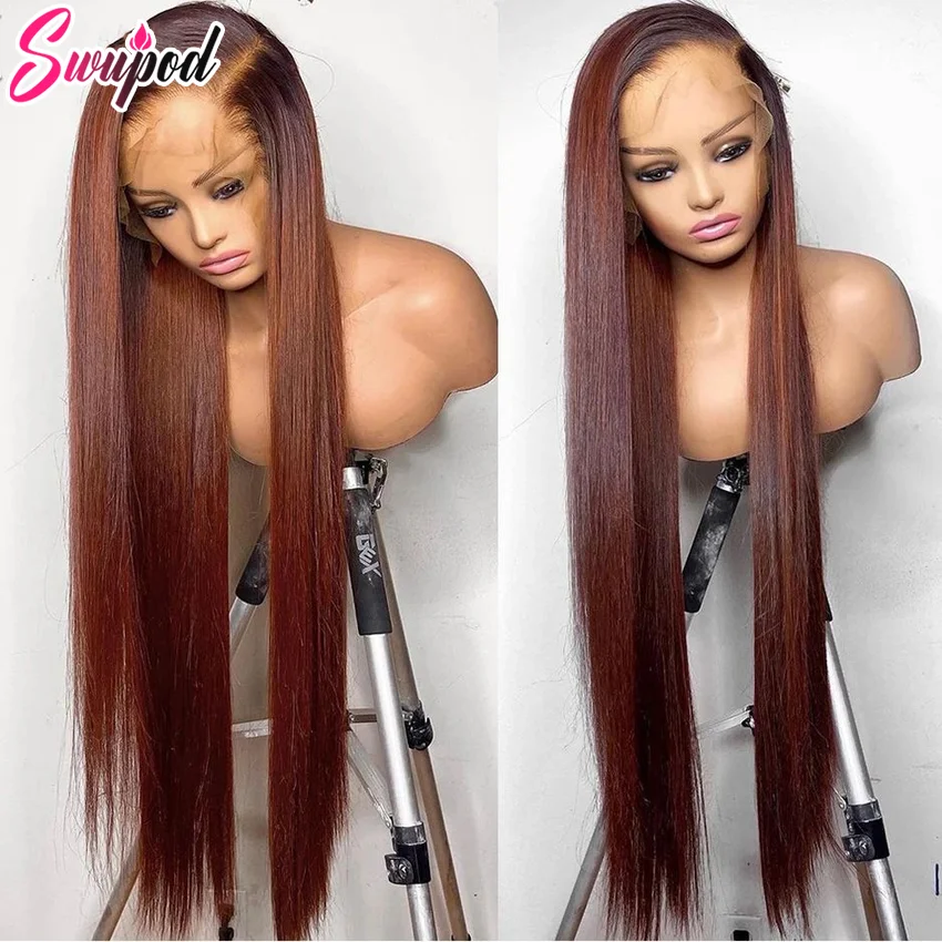 Swupod 13x4 13x6 200 Density Transparent HD Lace Front Wig for Women Straight Remy Human Hair 33# Medium Brown Color Glueless