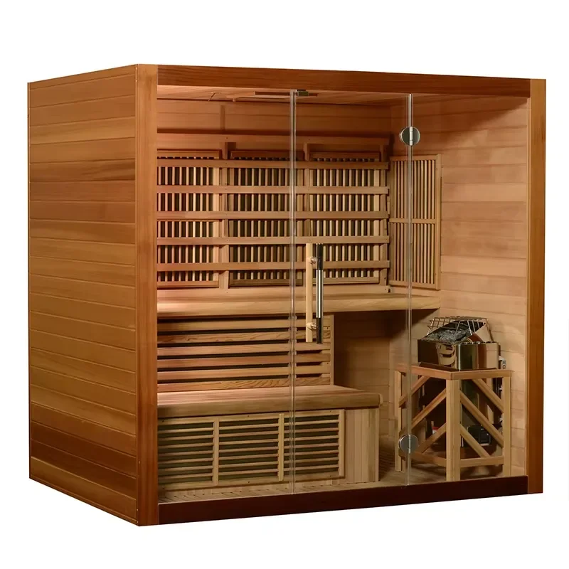 Modern 4-Person Indoor Full Spectrum Sauna Room Low EMF Home Heater Solid Wood Hemlock Designed for Optimal
