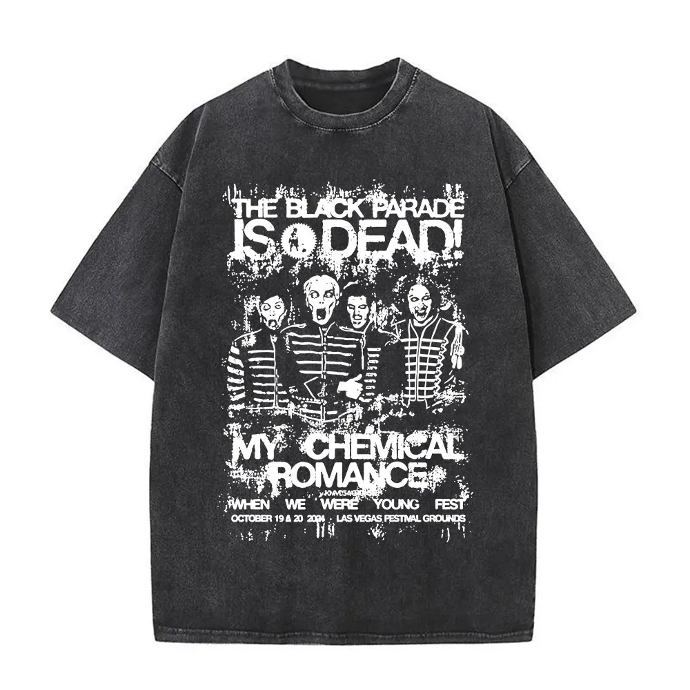 

Rock Band My Chemical Romance Vintage Washed T-shirt The Black Parade Is Dead T-shirts Men Women Gothic Vintage Oversized TShirt