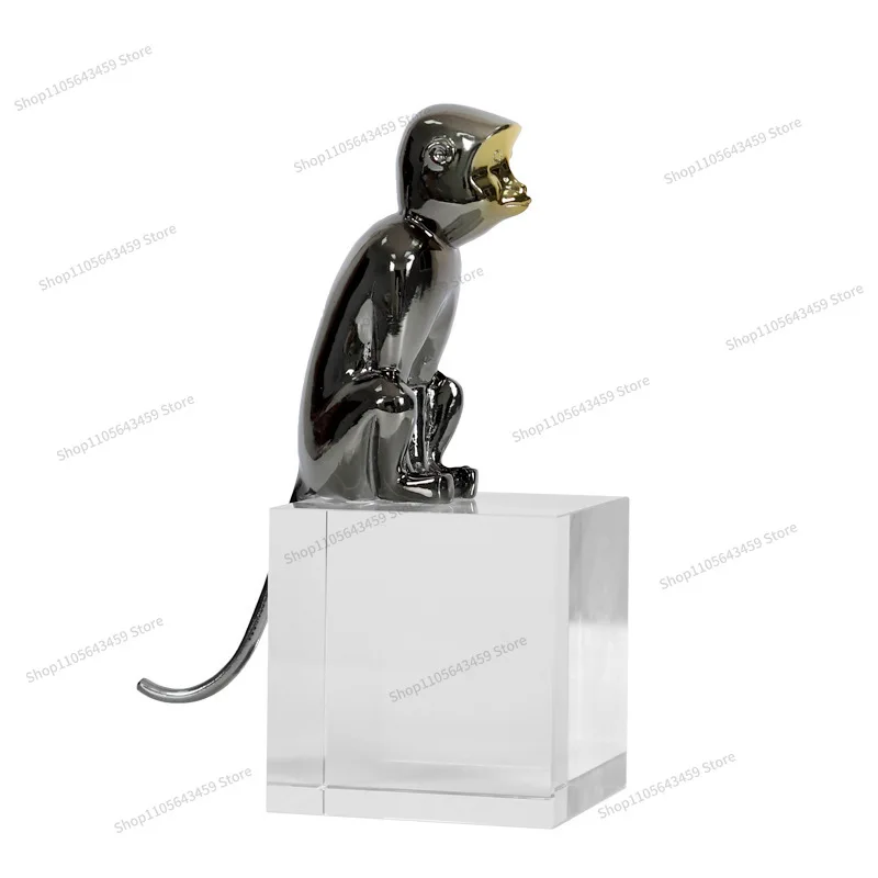 For modern light luxury simple decorative ornament copper black crystal monkey exquisite soft ornament