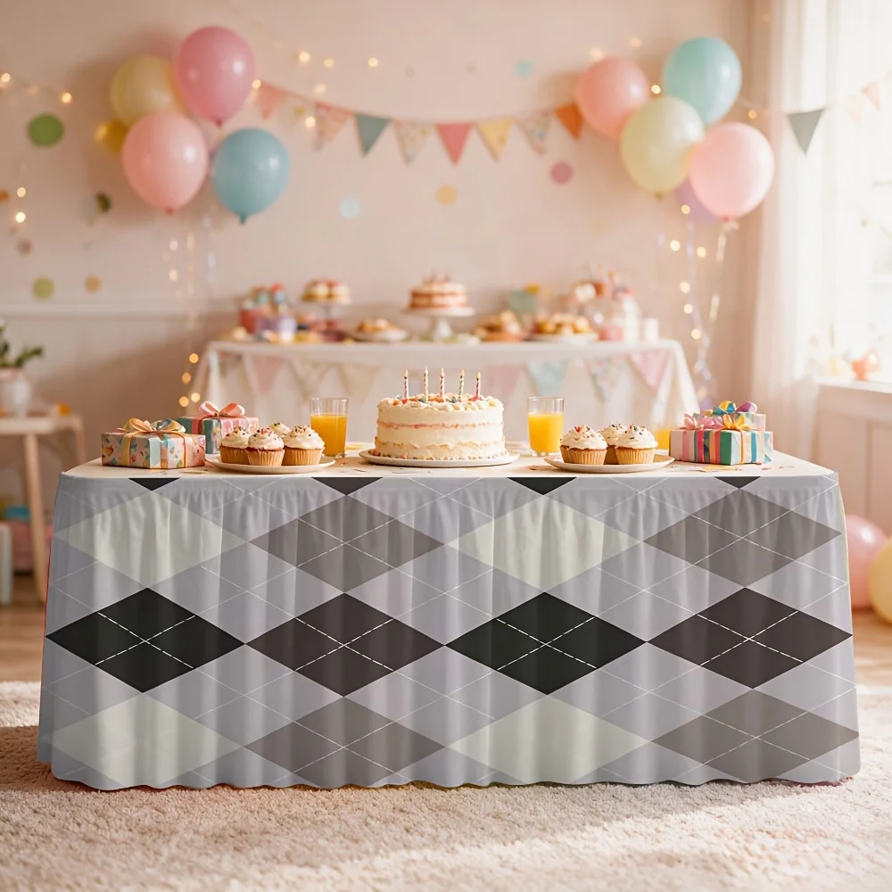 1 piece of 2D flat banner - a classic grey checkered tablecloth table runner, suitable for party eventsxzj