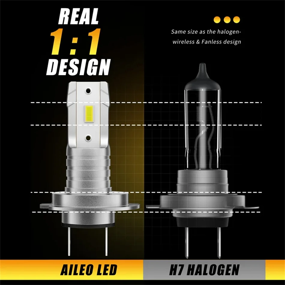 Lâmpada do farol do AILEO-LED para o carro, luz de névoa, brilhante super, Fanless, 15000LM, H7, H4, H9, H8, 9005, HB3, 9006, HB4, 3000K, 6500K