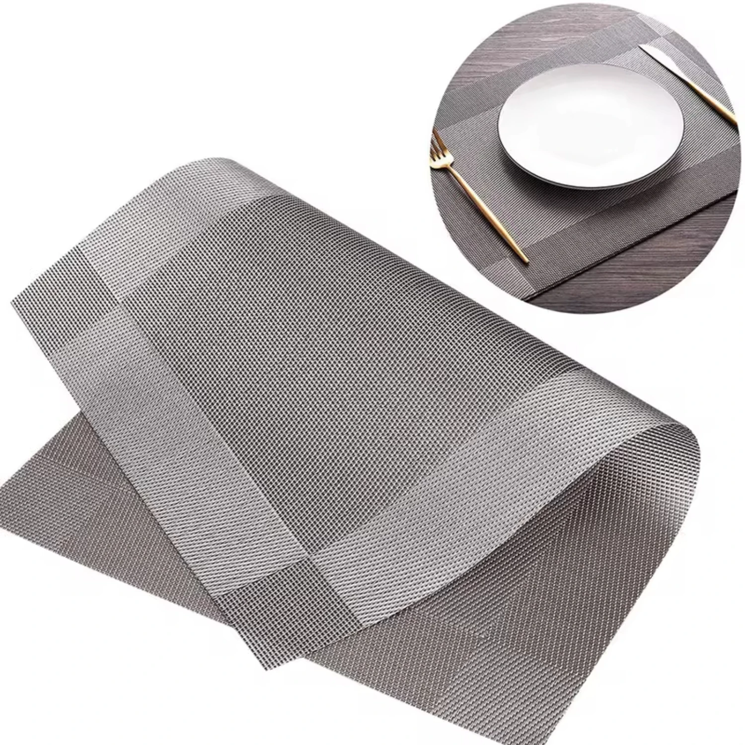 New 4pcs Meal Mats Cloth Placemats Set of 4 Heat-Resistant Table Mats Washable Gray Dining Mat