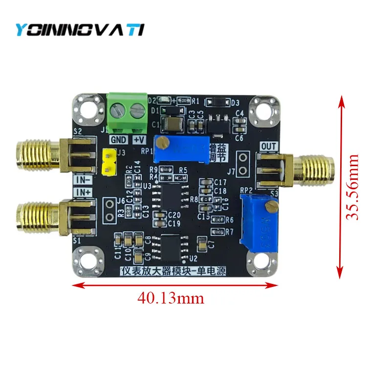 YT Precision INA828 Amp Board, Microvolt/Millivolt Signal Amplifier, Single/Dual Input, Single Power, Gain 2-1000x, Low Noise