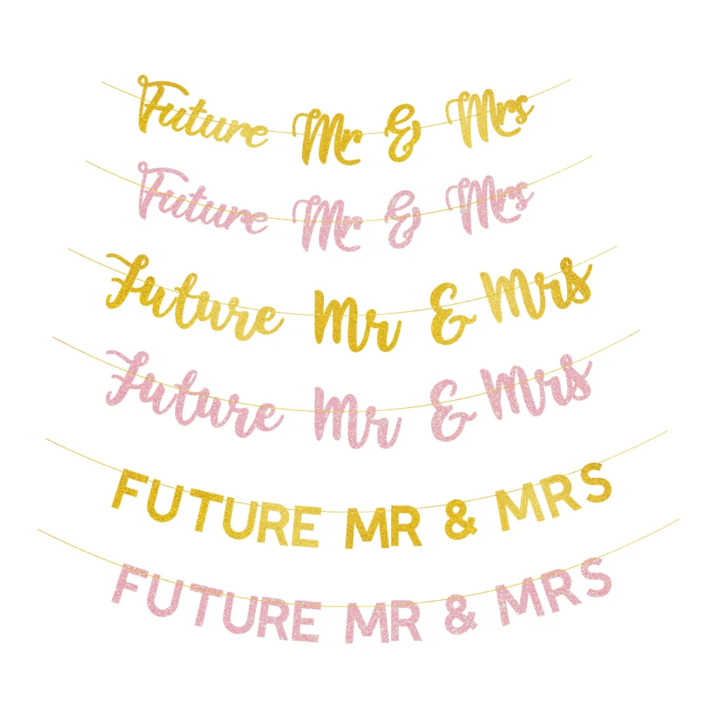 Future Mr & Mrs Glitter Gold  Banner for Bridal Shower, Engagement Party, Bachelorette Party Decorations