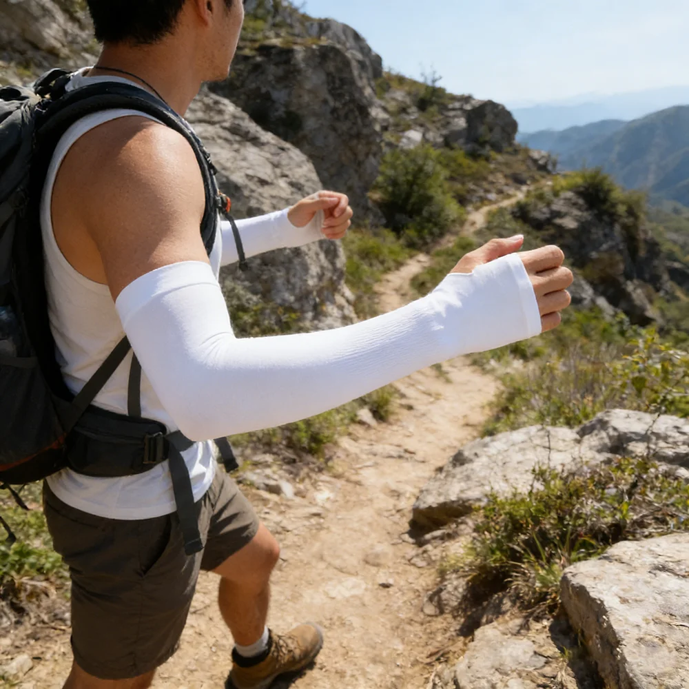 1Pair Men Women Comfortable Ice Silk Sunscreen Arm Sleeves UV Protect Breathable Arm Covers Cuffs For Summer Outdoor Sports