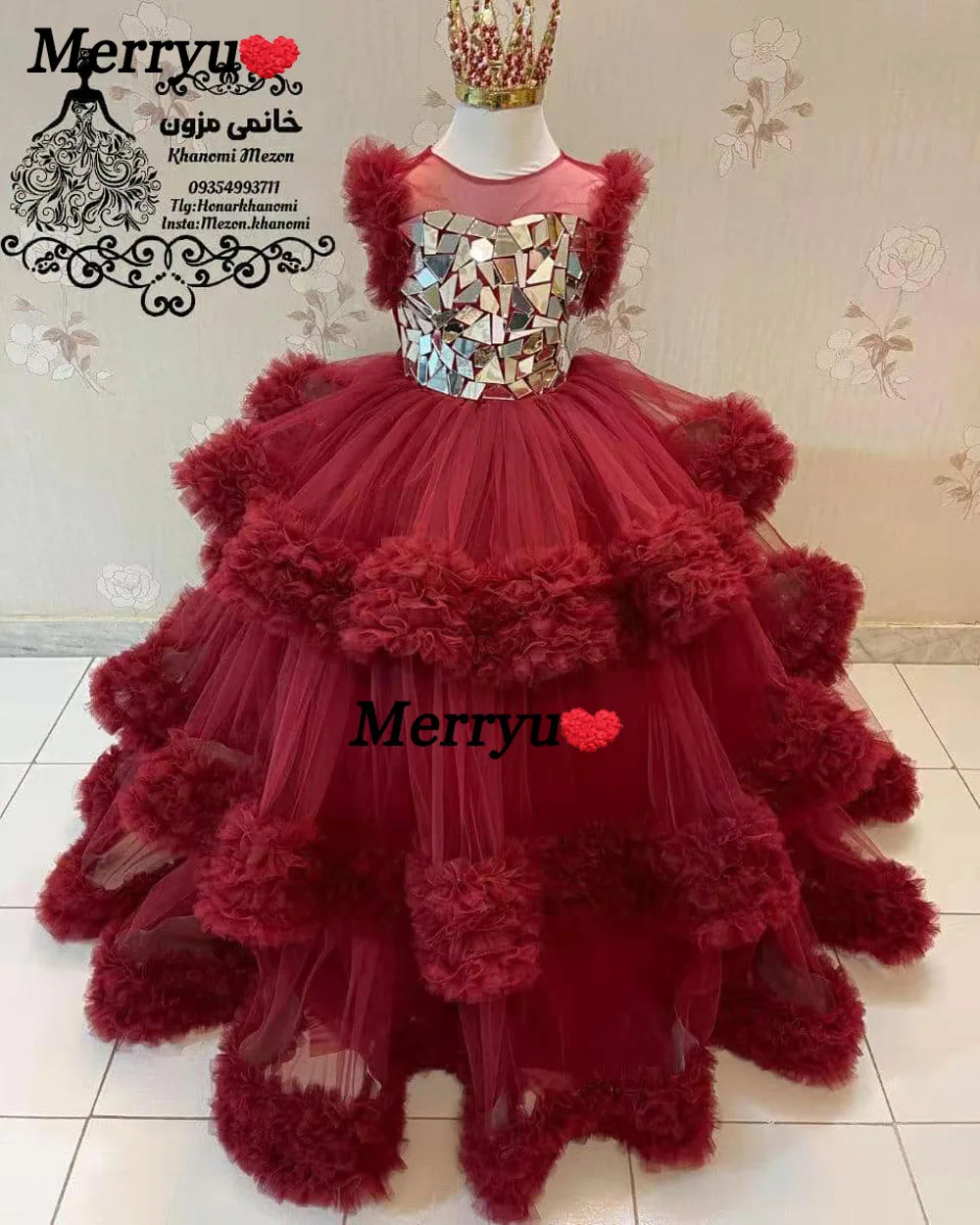 Vestidos de flores con cuentas de lujo para niña, vestido de primera comunión con volantes, bonito vestido de fiesta para bebé, vestido de baile para desfile