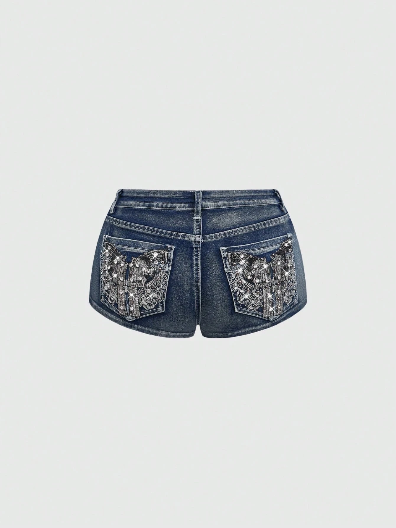 Low-Rise Distressed Denim Shorts für Damen, Vintage Y2K Punk-Stil, Bestickte Hot Pants