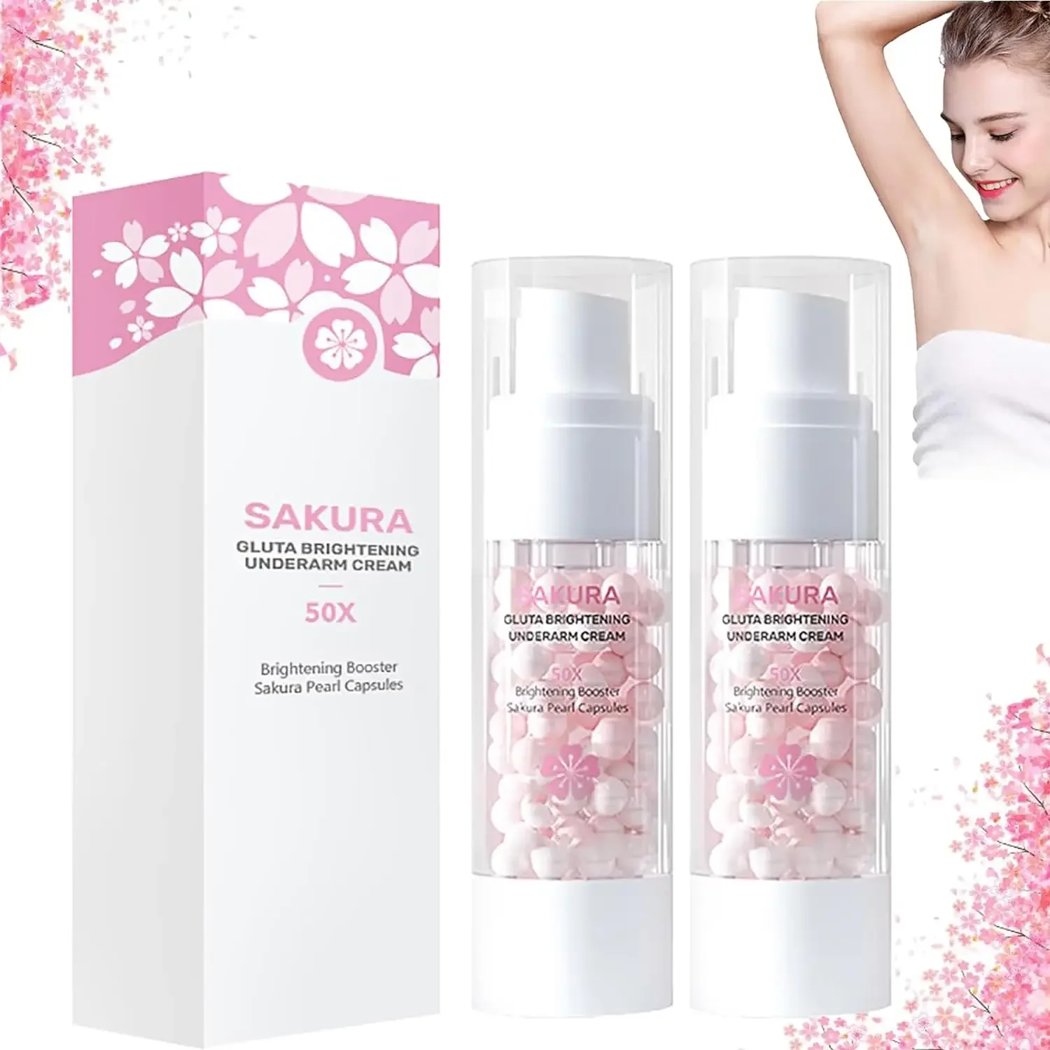 New 30g Sakura Gluta Brightening Pearl Capsules Underarm Cream Cosros Underarm Whitening Cream Brightening Booster Sakura