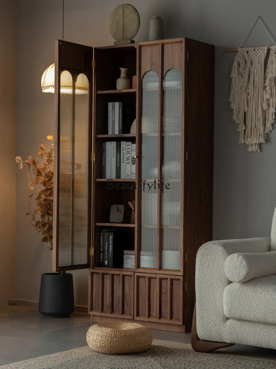 

5ld14 North American black walnut solid wood bookcase in the ancient style retro simple modern bookshelf Japanese style