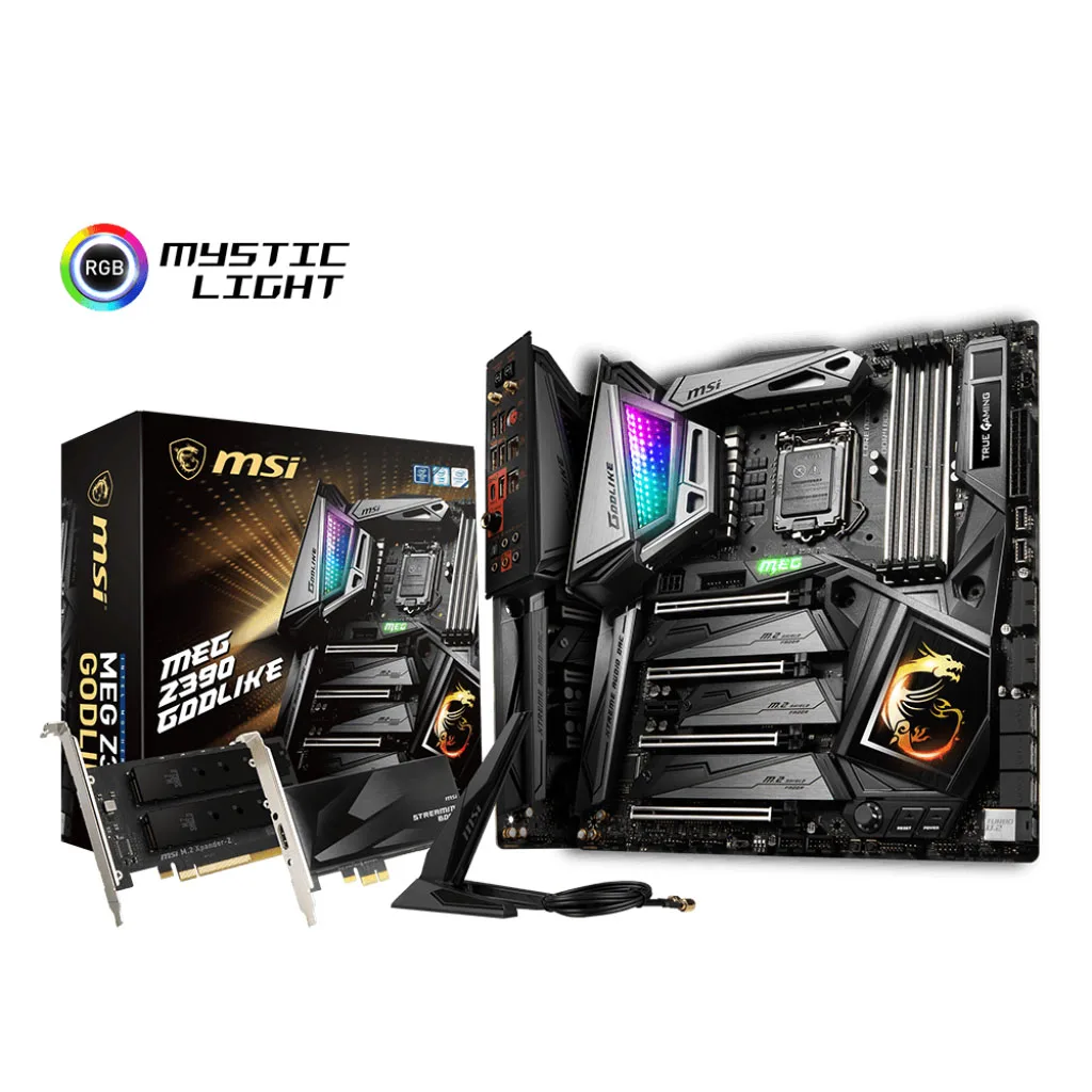 MSI MEG Z390 GODLIKE LGA1151 Intel 8th and 9th Gen M.2 USB 3.1 Gen 2 DDR4 Wi-Fi SLI CFX Extended ATX Z390 Gaming Motherboard