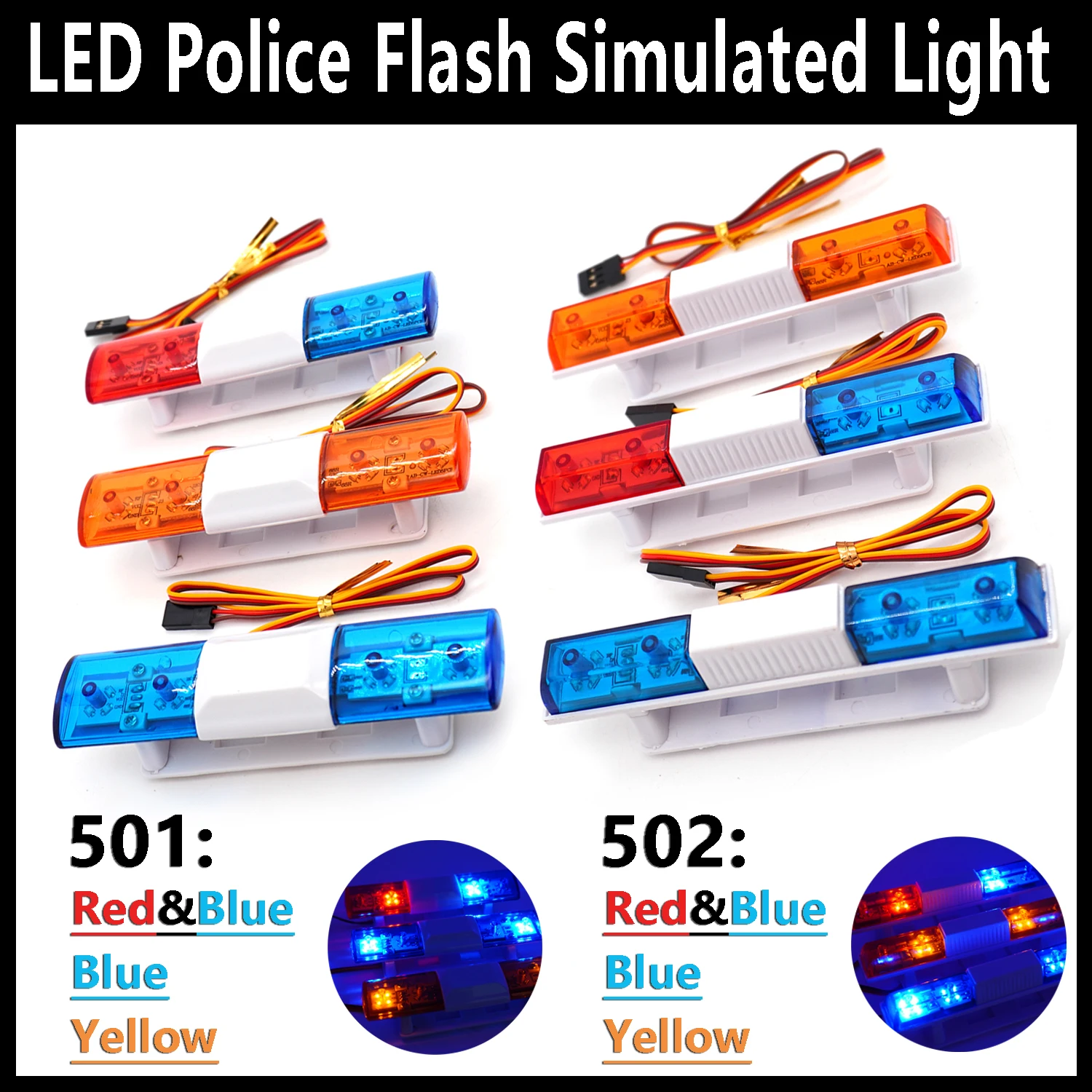 Remote Control Car Toy Accessories LED Police Flash Simulated Light Ultra Bright Lamp for 1/8 1/10 Traxxas Tamiya SCX10 D90 HSP