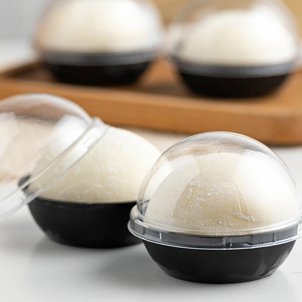 

50pcs Dome Shape Cookie Boxes Clear Transparent Plastic Dessert Packaging For Cake Mousse Light Elegant Design