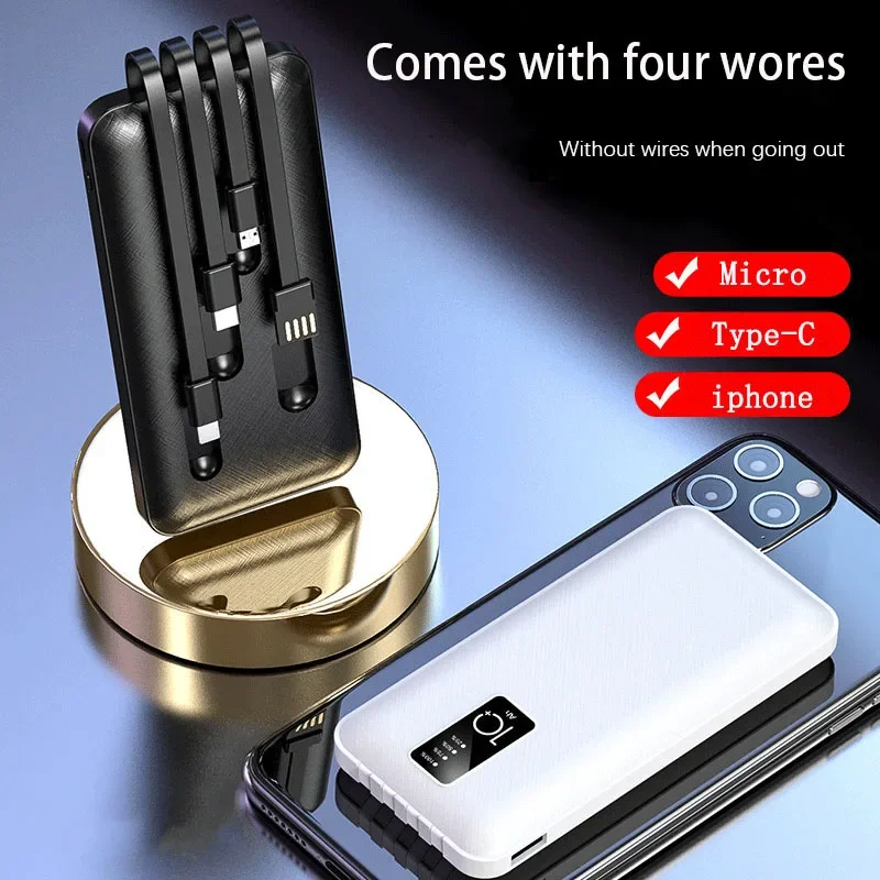 

Portable Power Bank Large Capacity Charger 20000mAh Powerbank with Data Cable Mobile Battery for iPhone Samsung 15 14 13 Pro