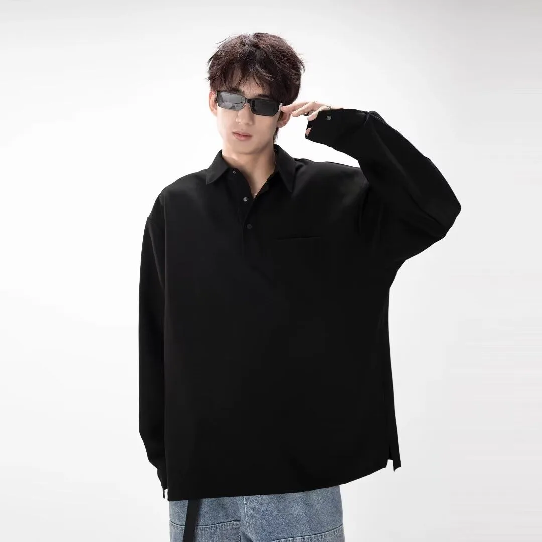 Man Long Sleeved Shirt Clever New Chaopai Self-control Shirt Pocket Decorative Feeling Pi Shuai Design Loose Fitting Lovers Tops