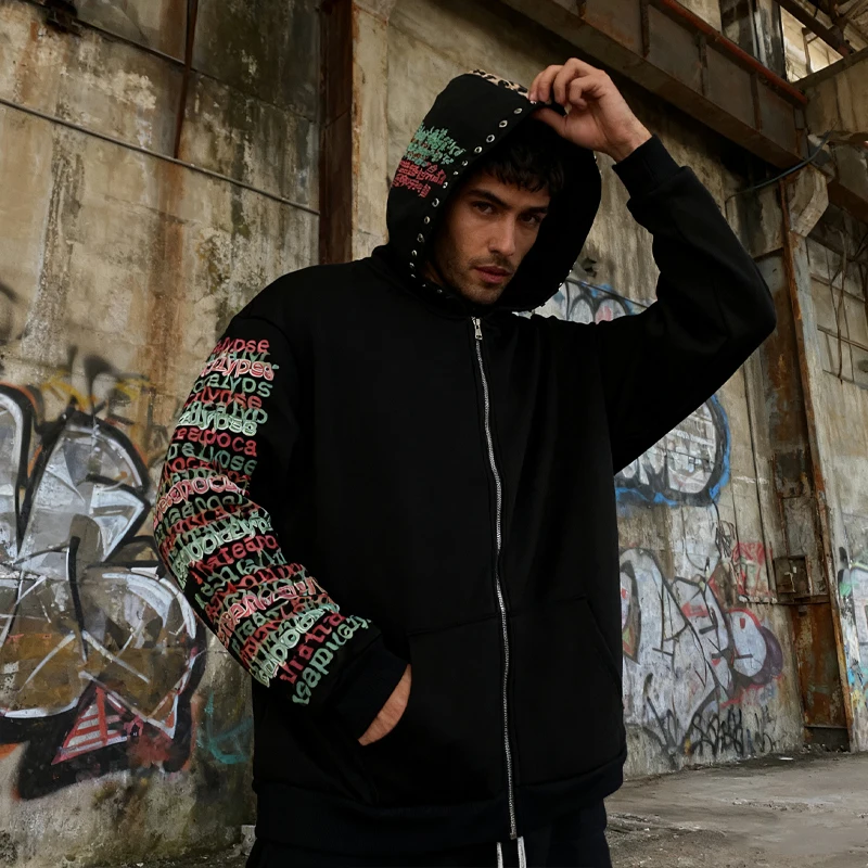 الخريف والشتاء الشارع الأمريكي الجديد الظلام نمط رمز هاكر رسالة مطبوعة هوديي الرجال والنساء الشارع هوديي #4