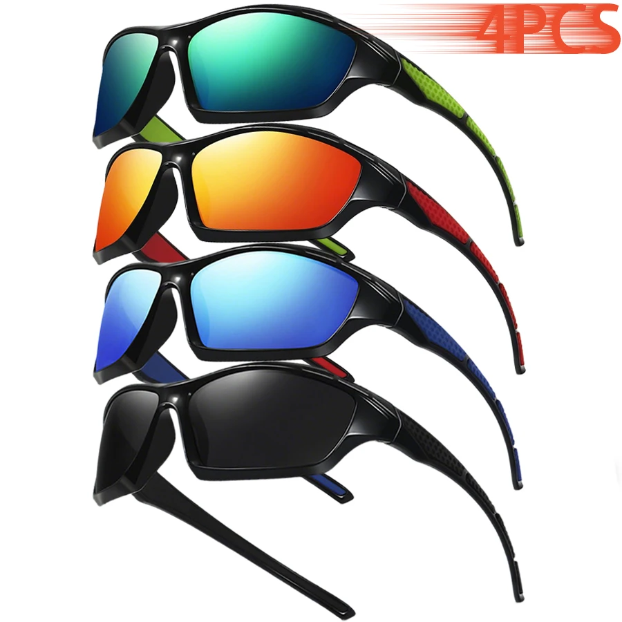 4PCS Vintage Check Splice Sunglasses Classic Colorful Plaid Eyewear Unisex for Driving Fishing Cycling Running Outdoor Sports