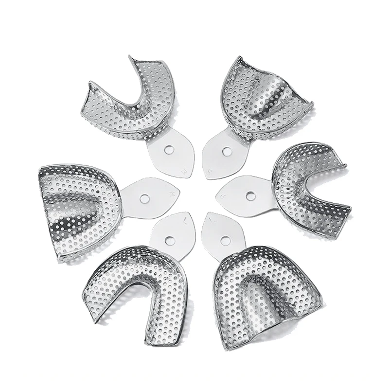 6pcs/set Dental Lab Equipment Upper Lower Stainless Steel Impression Trays Autoclavable Teeth Tray Teeth Holder Dentist Tools