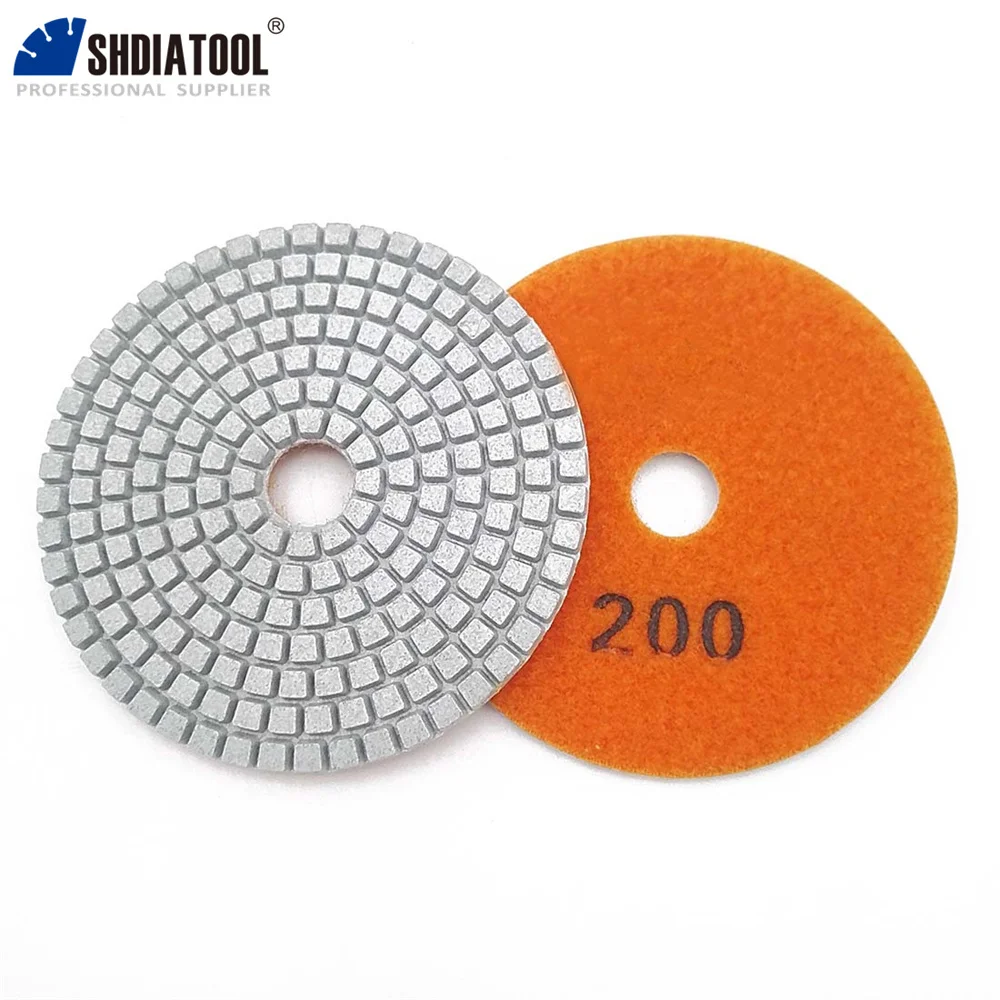 SHDIATOOL 10Pcs Dia100mm Grit 200 Professional White Diamond Wet Polishing Pads Resin Bond Sanding Discs Stone Polishing Disc