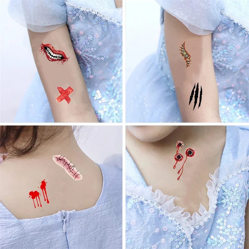 Autocollants de Tatouage d'Halloween pour Blessures Effrayantes, Transfert d'Eau, Cicatrice, Accessoire de Maquillage, de ix, 10 Pièces/Ensemble