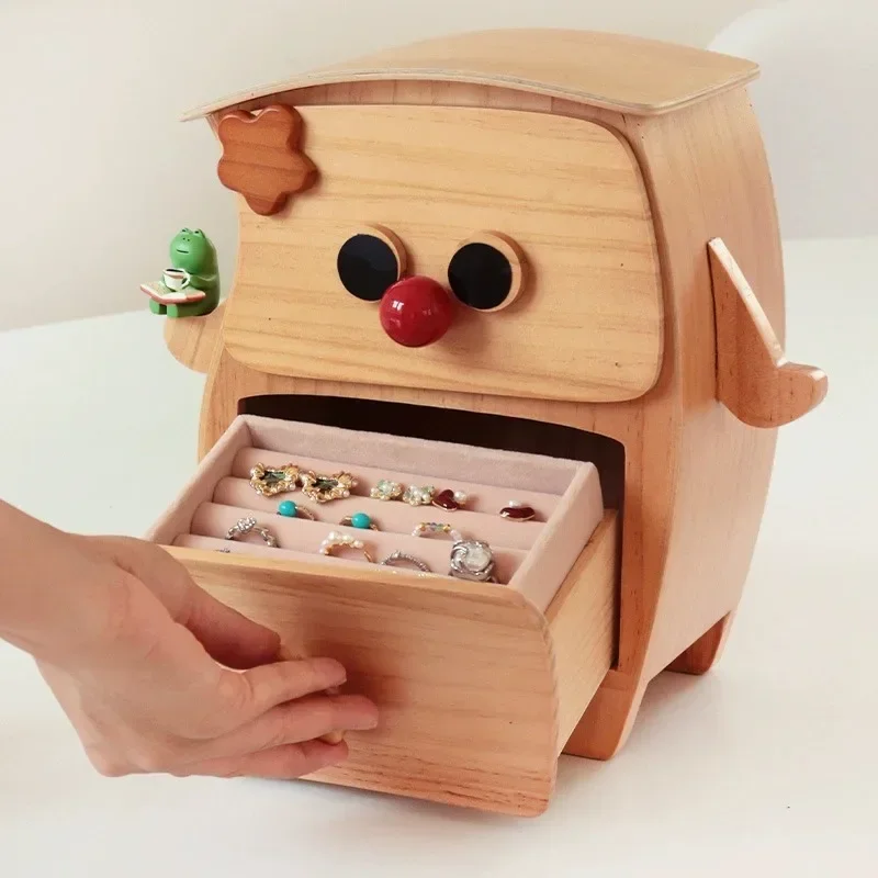 Wooden Desktop Storage Cabinet Cartoon Style Small Figure Box Household Sundries Organizer Gift