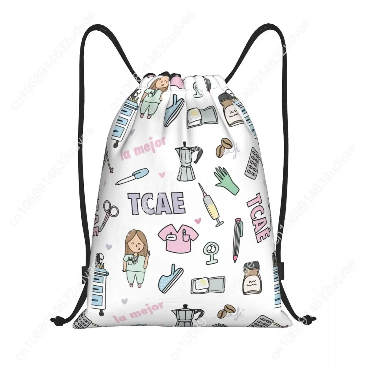 Personalized Medical Drawstring Backpack Enfermera En Apuros for Women Men Lightweight Storage Backpack for Sports and Travel