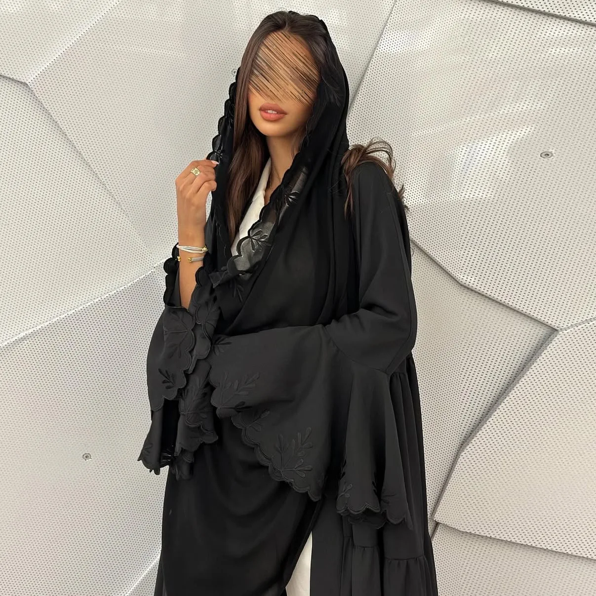 Abito Hijab musulmano Donna Manica svasata Abito lungo ricamato Dubai Abaya Kimono Cardigan Eid Ramadan Jalabiya Caftano Kebaya Abito