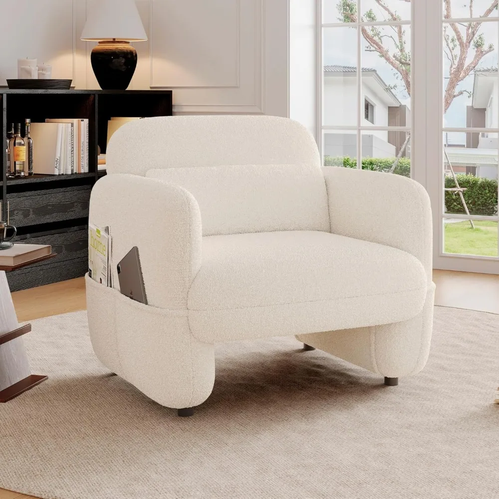 Ensemble de 2 chaises de 33,46 pouces, chaises de lecture confortables pour salon, fauteuil de salon surdimensionné en agneau Sherpa avec oreiller de taille