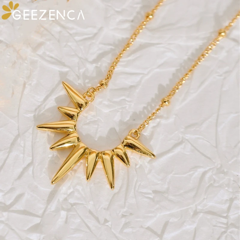 GEEZENCA 925 Sterling Silver 18K Gold Sunshine Shaped  Choker Necklaces For Women Korean Chic Style Simple Necklaces 2024 Gift