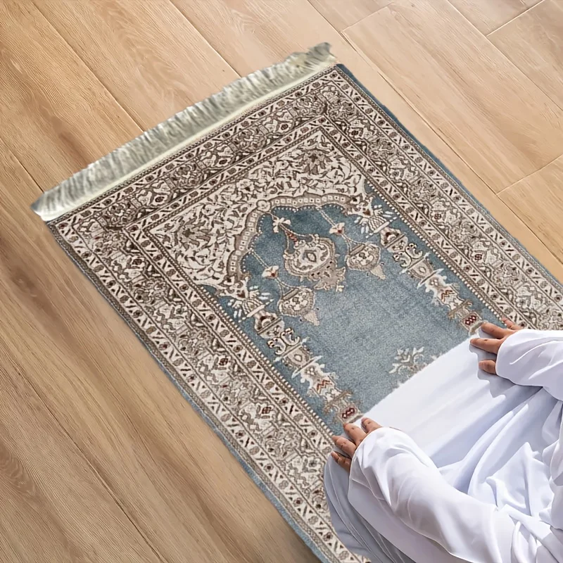 VIKAMA Hellblaue Traditionelle Persische Muslimische Gebetsmatte – Für Zuhause, Reisen und Moscheen – Waschbarer Islamischer Gebetsteppich