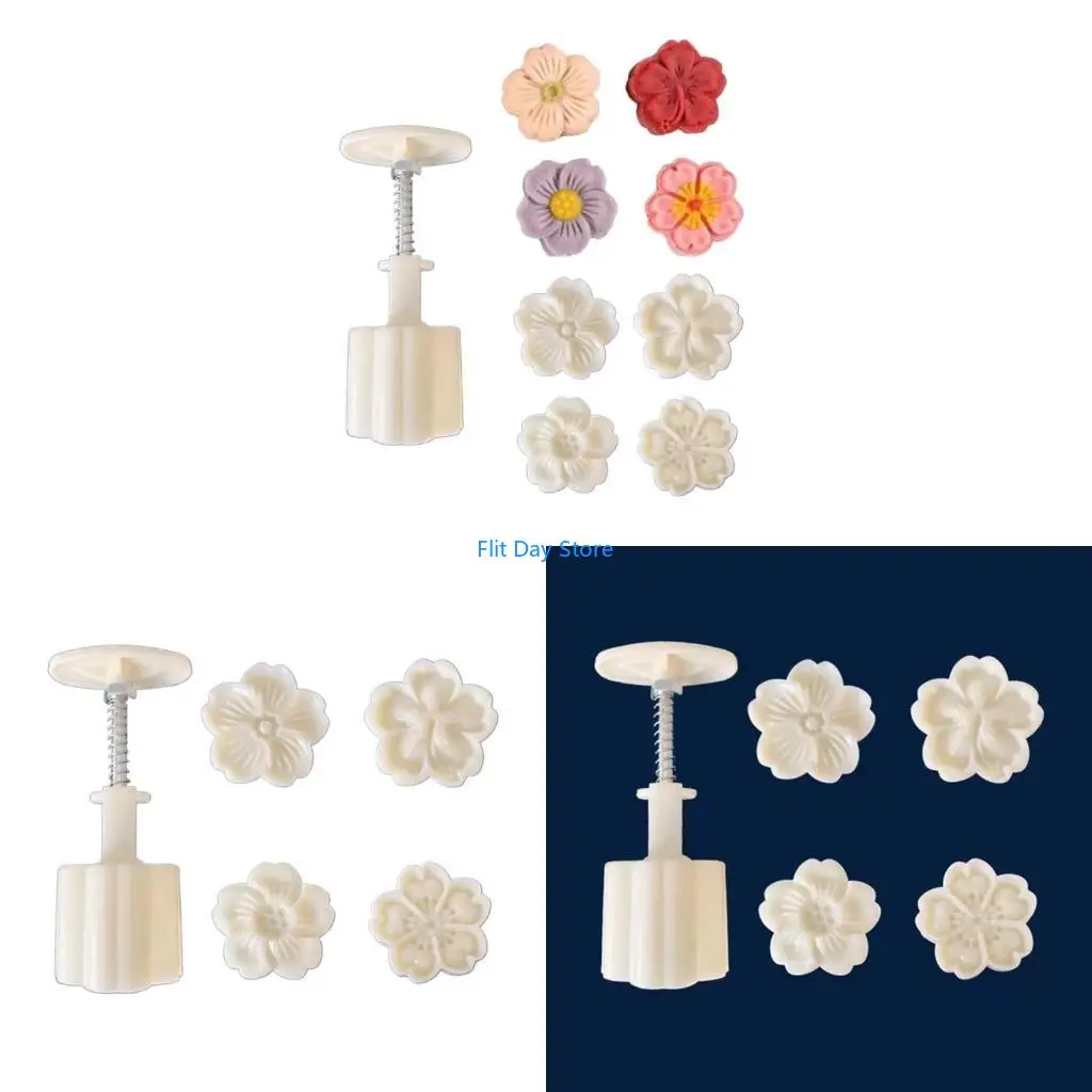 F92C Quick and Convenient Hand Pressure Cookie Molds Elegant Flower Mooncakes Moulds